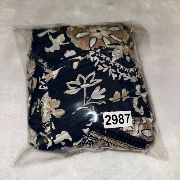 Ramy Brook Medium Barbara Dress Puff Sleeve Navy Tan Floral Boho Pattern EUC - Picture 12 of 12